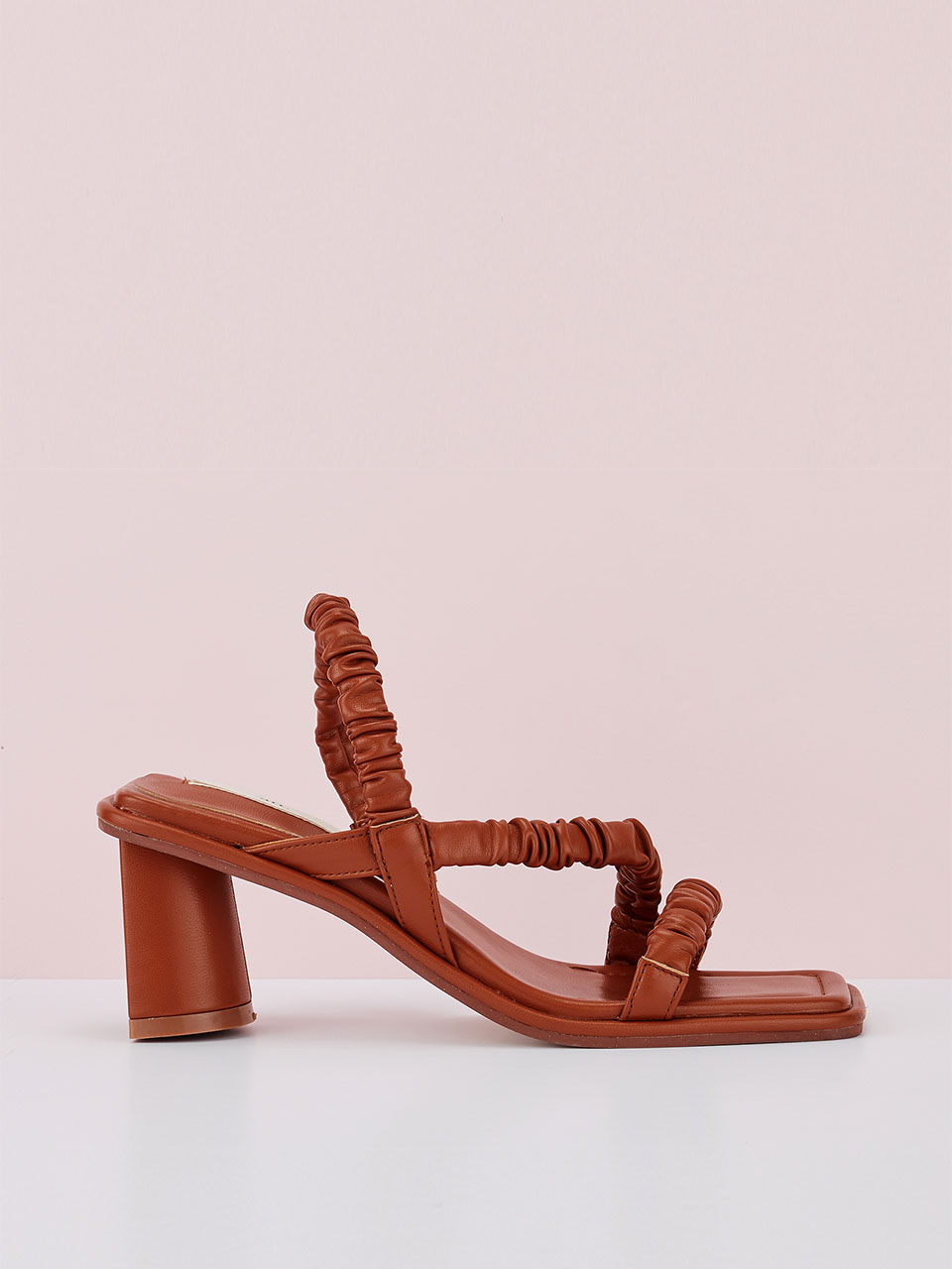 Shirring Sandal heel (Brown)