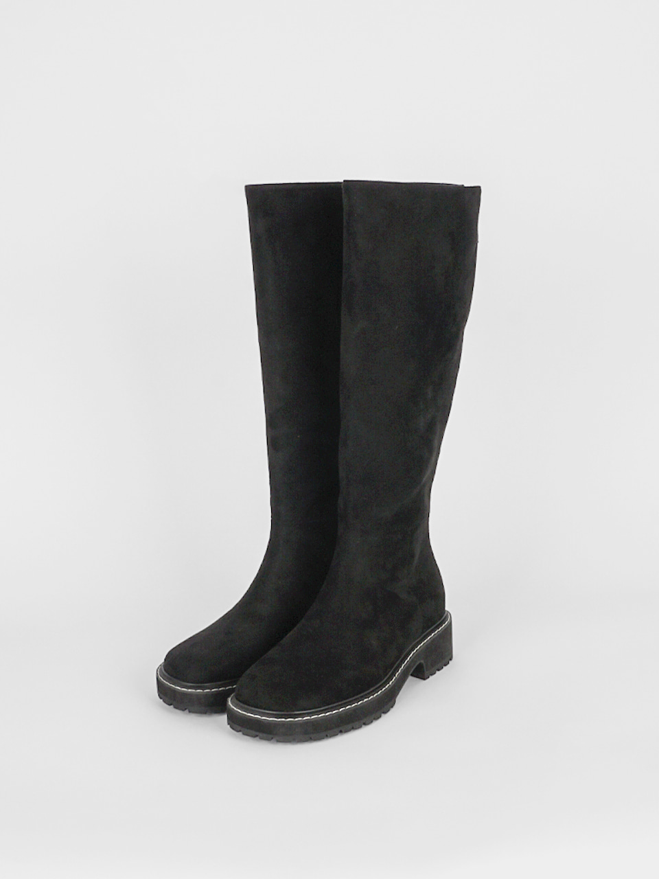 [일부사이즈 바로배송]Stitch Long Boots (Suede Black)