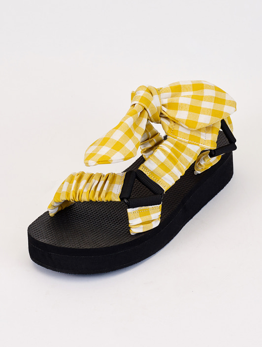 [바로 배송]Ribbon Ankle Sandal (Yellow Check)